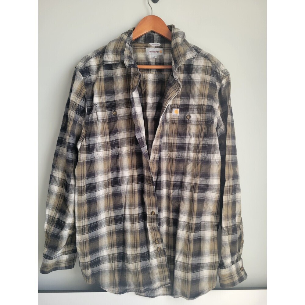 Carhartt Shirt Mens L Brown/Green Plaid Classic Fit Long Sleeve Button Down